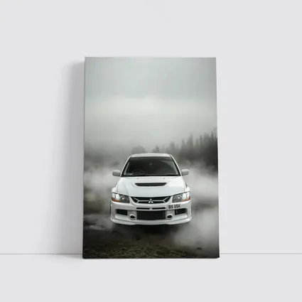 Mitsubishi Lancer Evolution White Foggy Forest