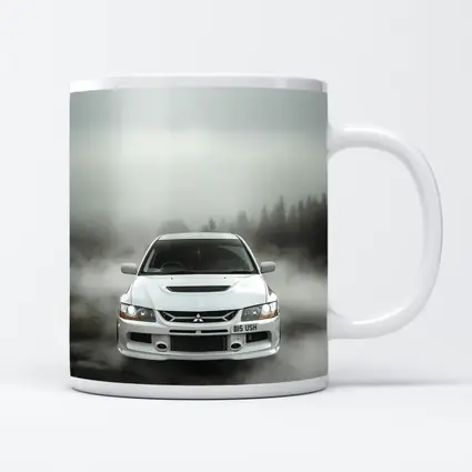 Mitsubishi Lancer Evolution White Foggy Forest