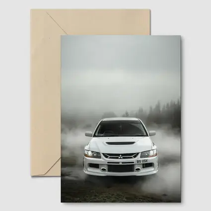 Mitsubishi Lancer Evolution White Foggy Forest