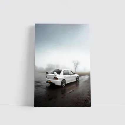 Mitsubishi Lancer Evolution White Foggy Day
