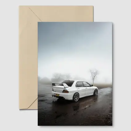 Mitsubishi Lancer Evolution White Foggy Day