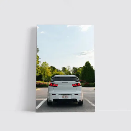 Mitsubishi Lancer Evolution White Parking Lot Trees
