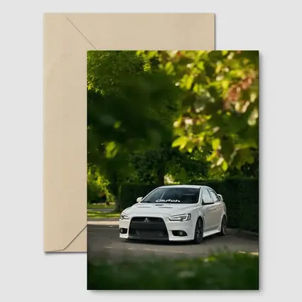 Mitsubishi Lancer Evolution White Tree Background