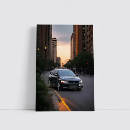 Mitsubishi Lancer Evolution Black City Sunset
