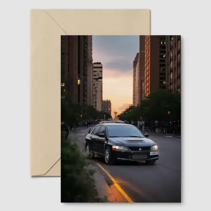 Mitsubishi Lancer Evolution Black City Sunset
