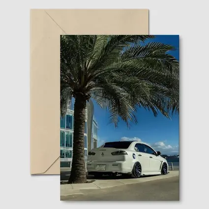 Mitsubishi Lancer White Stance City Palm Tree