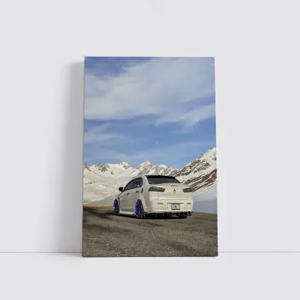 Mitsubishi Lancer Evo White Snowy Mountains