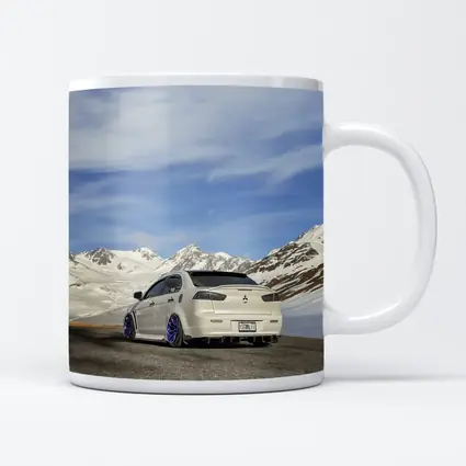 Mitsubishi Lancer Evo White Snowy Mountains