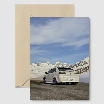 Mitsubishi Lancer Evo White Snowy Mountains