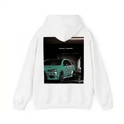 Mitsubishi Lancer Evo Teal Wrap Parking Garage