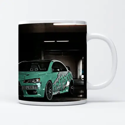 Mitsubishi Lancer Evo Teal Wrap Parking Garage