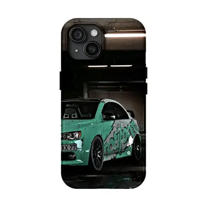 Mitsubishi Lancer Evo Teal Wrap Parking Garage