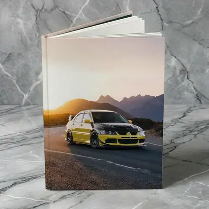 Mitsubishi Lancer Evolution Yellow Mountain Sunset Road