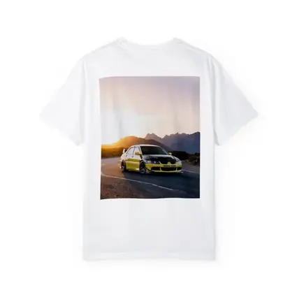 Mitsubishi Lancer Evolution Yellow Mountain Sunset Road