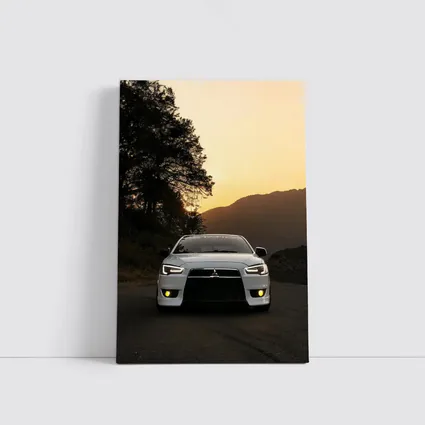 Mitsubishi Lancer White Car Sunset Mountains