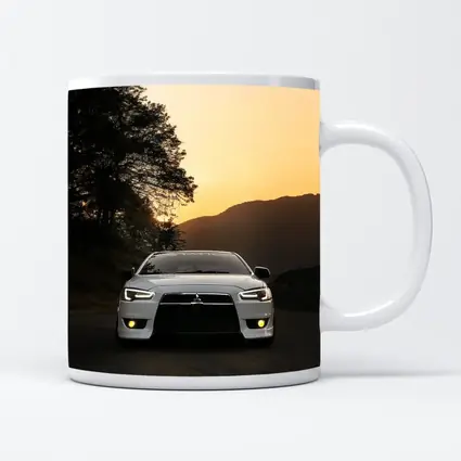 Mitsubishi Lancer White Car Sunset Mountains