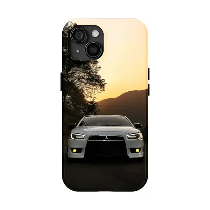 Mitsubishi Lancer White Car Sunset Mountains