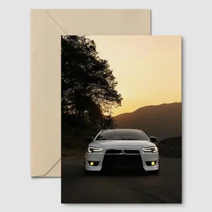 Mitsubishi Lancer White Car Sunset Mountains