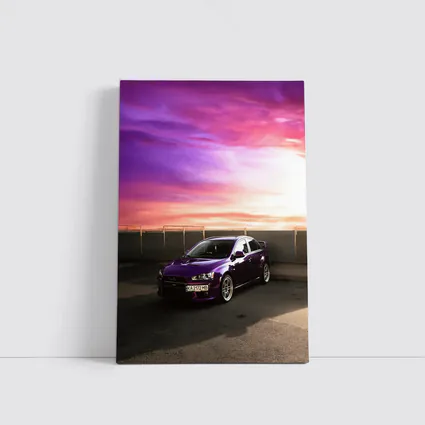 Mitsubishi Lancer Purple Car Sunset Sky