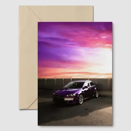 Mitsubishi Lancer Purple Car Sunset Sky