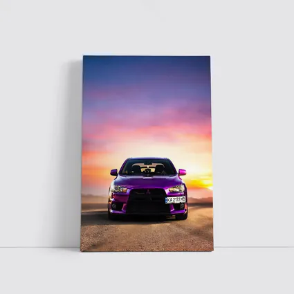 Mitsubishi Lancer Purple Car Sunset Sky