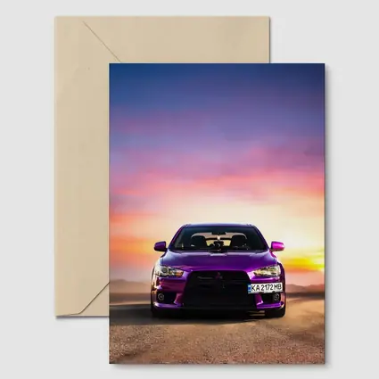 Mitsubishi Lancer Purple Car Sunset Sky
