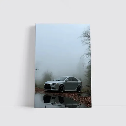 Mitsubishi Lancer Silver Car Foggy Forest