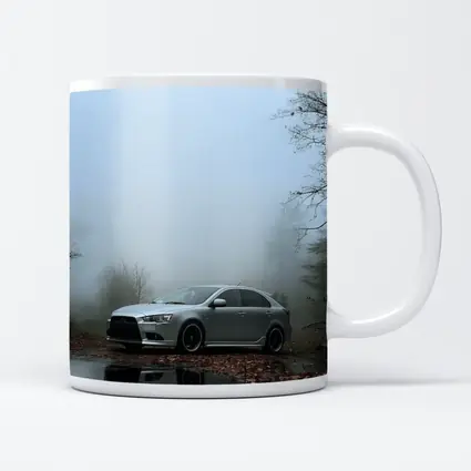 Mitsubishi Lancer Silver Car Foggy Forest