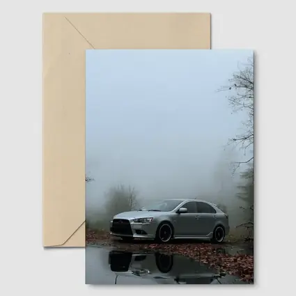 Mitsubishi Lancer Silver Car Foggy Forest