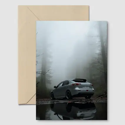 Mitsubishi Lancer Silver Car Foggy Forest