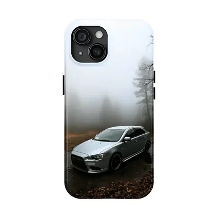 Mitsubishi Lancer Silver Car Foggy Forest