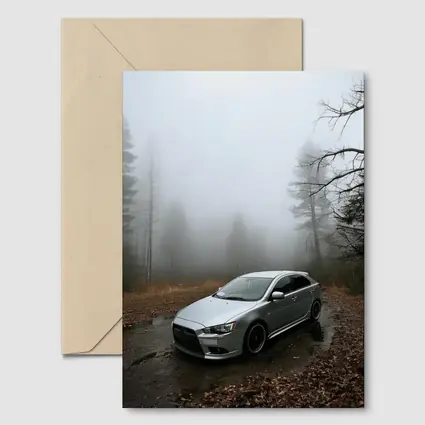 Mitsubishi Lancer Silver Car Foggy Forest