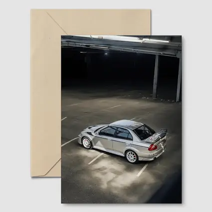 Mitsubishi Lancer Evolution Silver Parking Garage