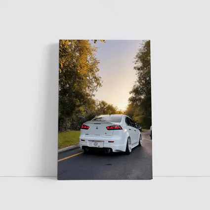 Mitsubishi Lancer White Slammed Street Sunset