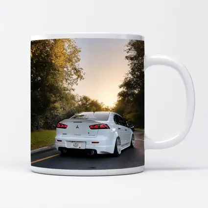 Mitsubishi Lancer White Slammed Street Sunset