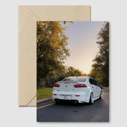Mitsubishi Lancer White Slammed Street Sunset