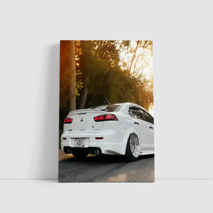 Mitsubishi Lancer White Car Sunset Street