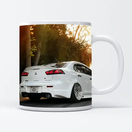 Mitsubishi Lancer White Car Sunset Street