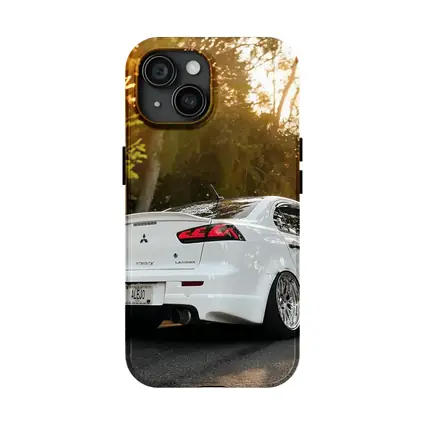 Mitsubishi Lancer White Car Sunset Street