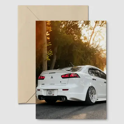 Mitsubishi Lancer White Car Sunset Street