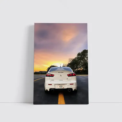 Mitsubishi Lancer White Rear Sunset Parking