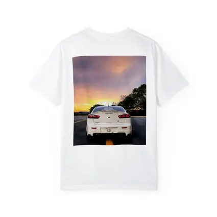 Mitsubishi Lancer White Rear Sunset Parking