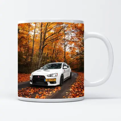 Mitsubishi Lancer White Car Autumn Forest Road