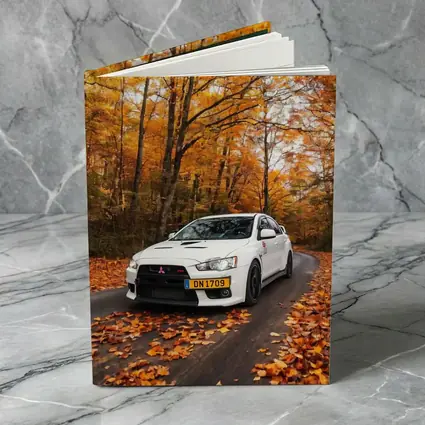 Mitsubishi Lancer White Car Autumn Forest Road