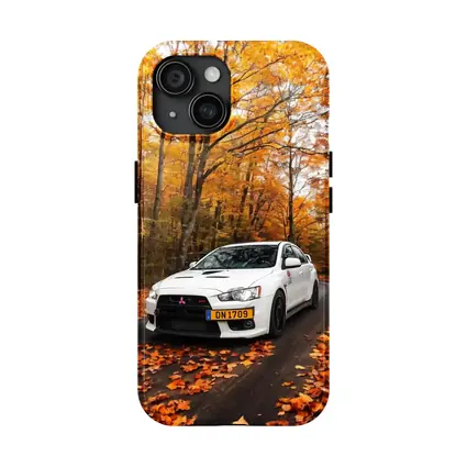 Mitsubishi Lancer White Car Autumn Forest Road