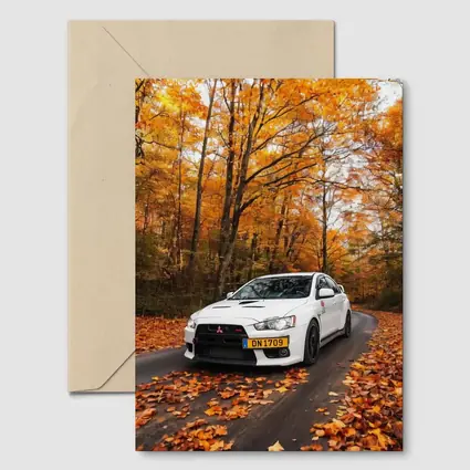 Mitsubishi Lancer White Car Autumn Forest Road