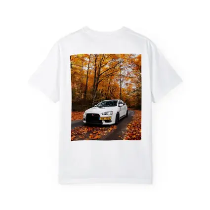 Mitsubishi Lancer White Car Autumn Forest Road