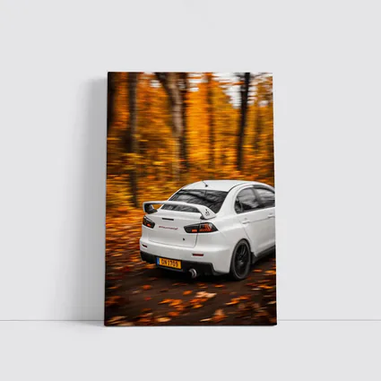 Mitsubishi Lancer Evolution White Autumn Forest