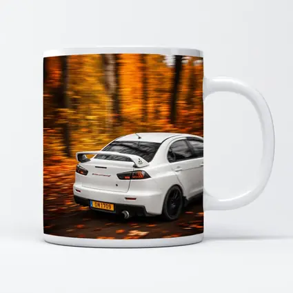 Mitsubishi Lancer Evolution White Autumn Forest