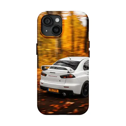Mitsubishi Lancer Evolution White Autumn Forest